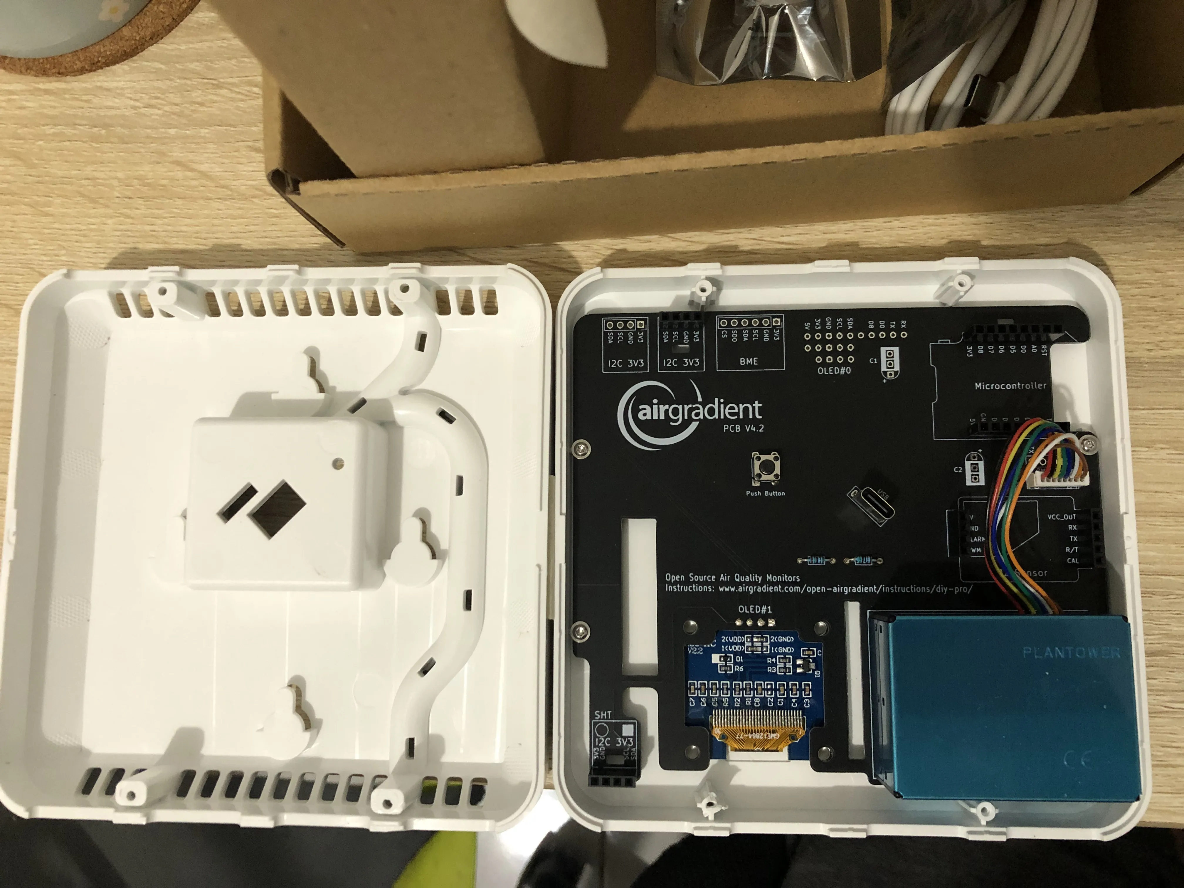Pre-soldered AirGradient kit that comes with the display and PM sensor already attached.