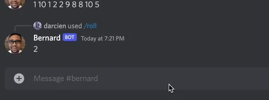 gif showing the built random number picker in Discord